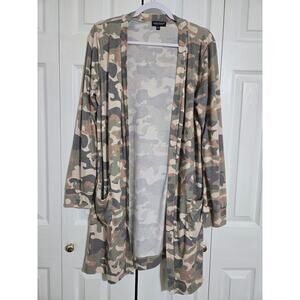 Simply southern l/xl women's camo open front long sleeve long cardigan